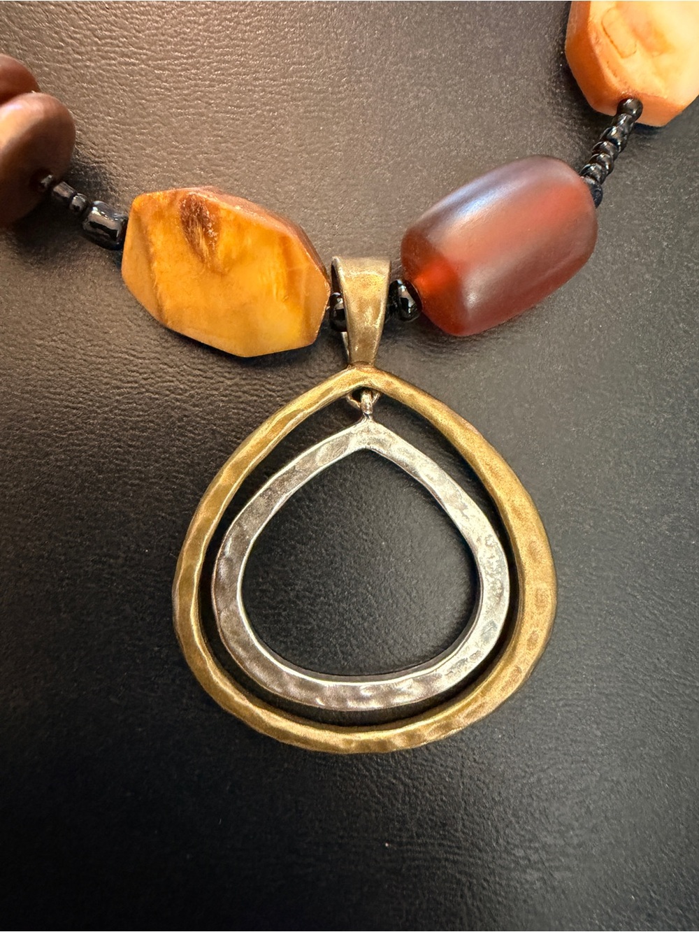 Silpada Brown, Black and Cream Mixed Stone Pendant Necklace